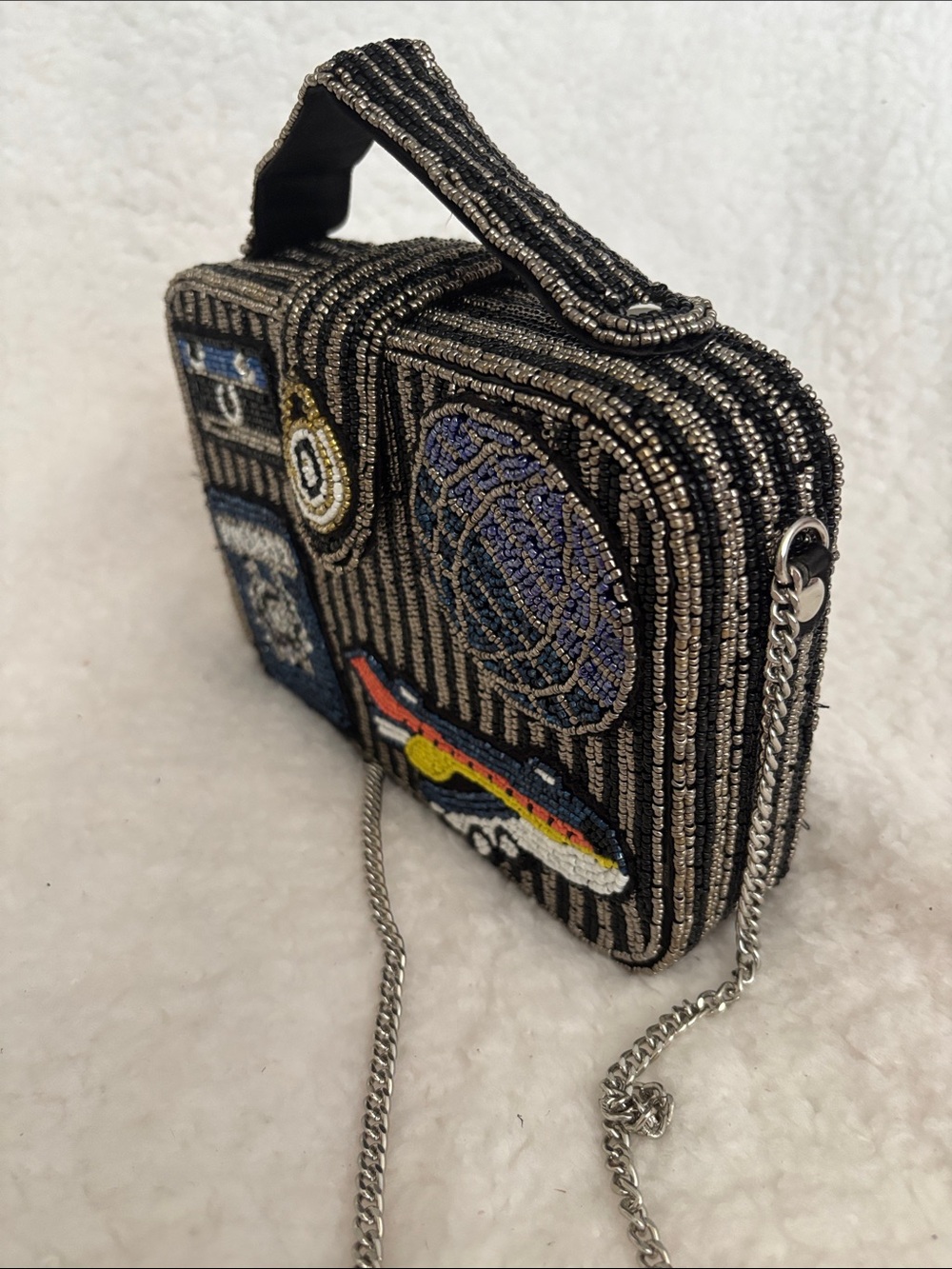 Beaded Travel Motif Crossbody Bag - Black Multi - Picture 4 of 10
